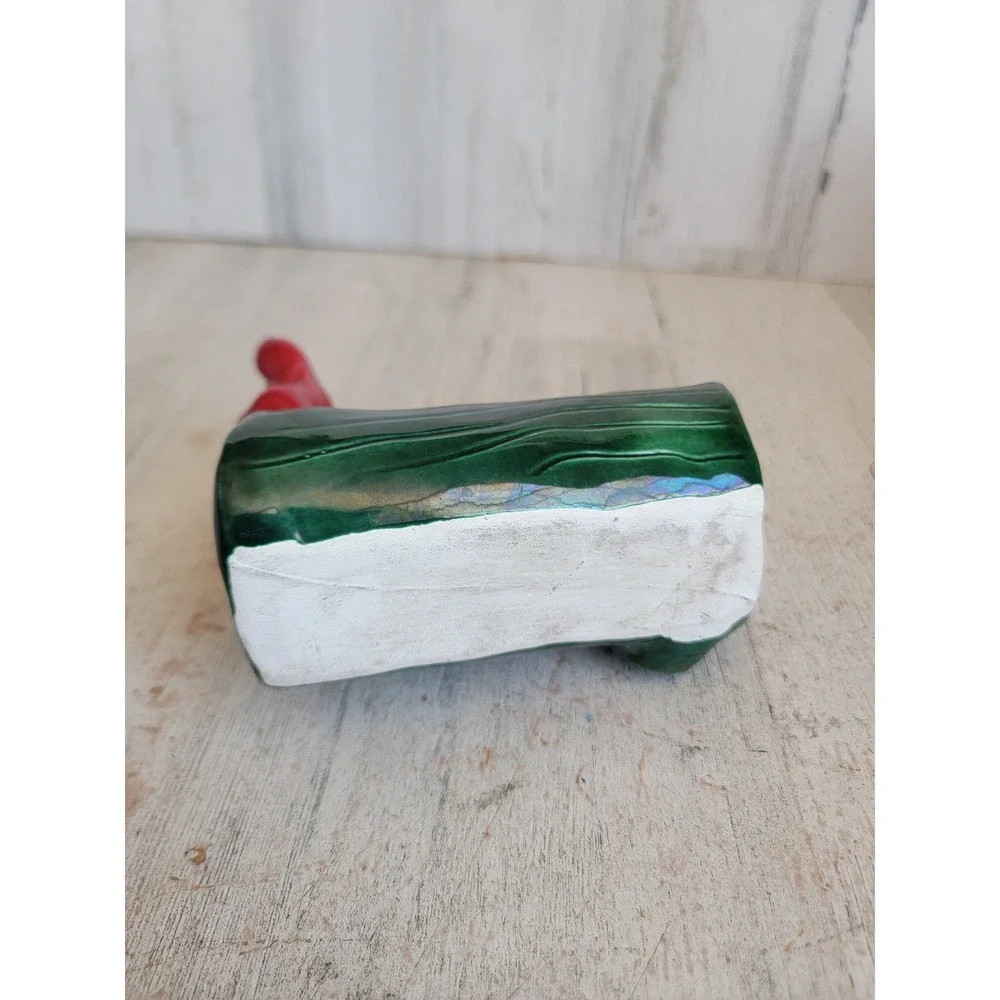 Vintage pixie elf log ceramic planter Xmas home decor art forest figure